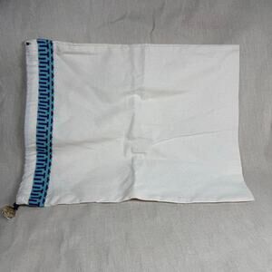 Tory Burch Dust Bag White Cotton Drawstring Pouch Blue Trim Logo Charm